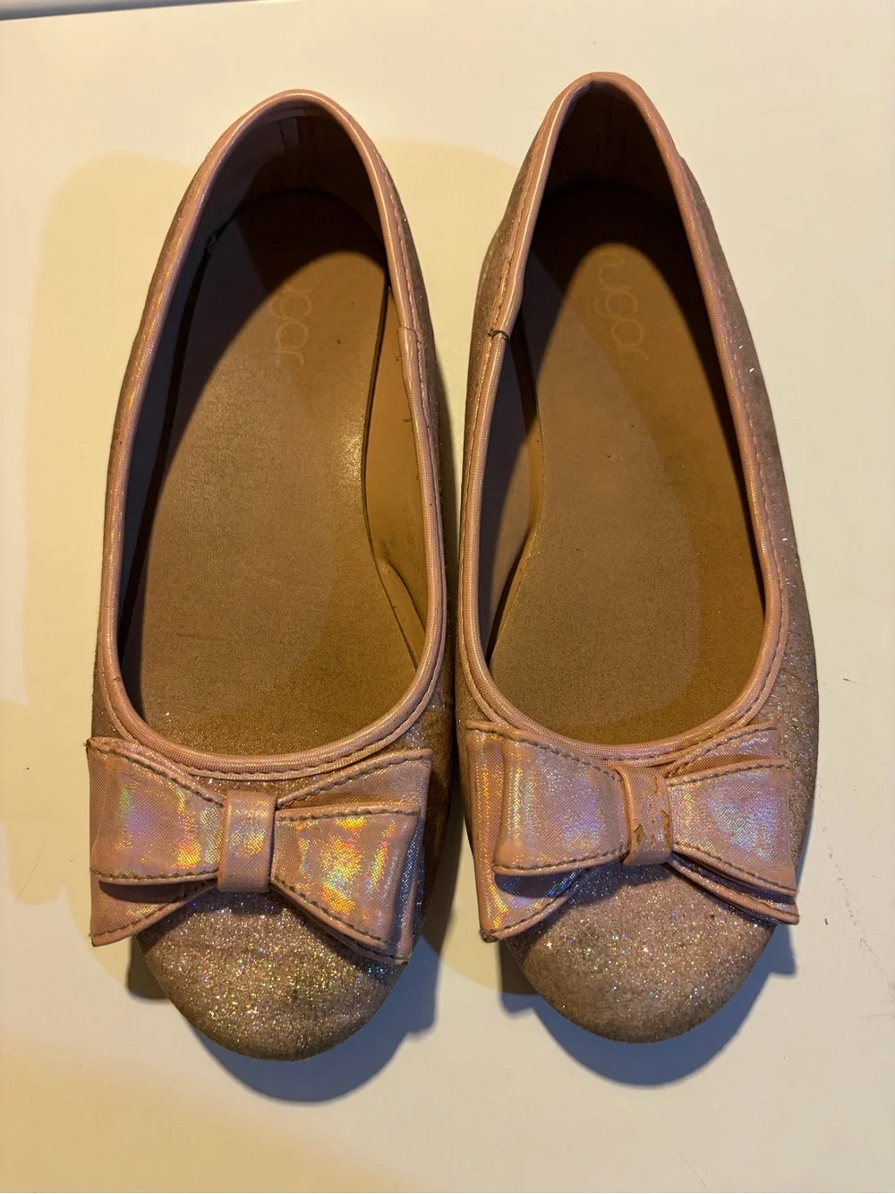 Girls Pink Shimmer Bow Ballet Flats by Sugar